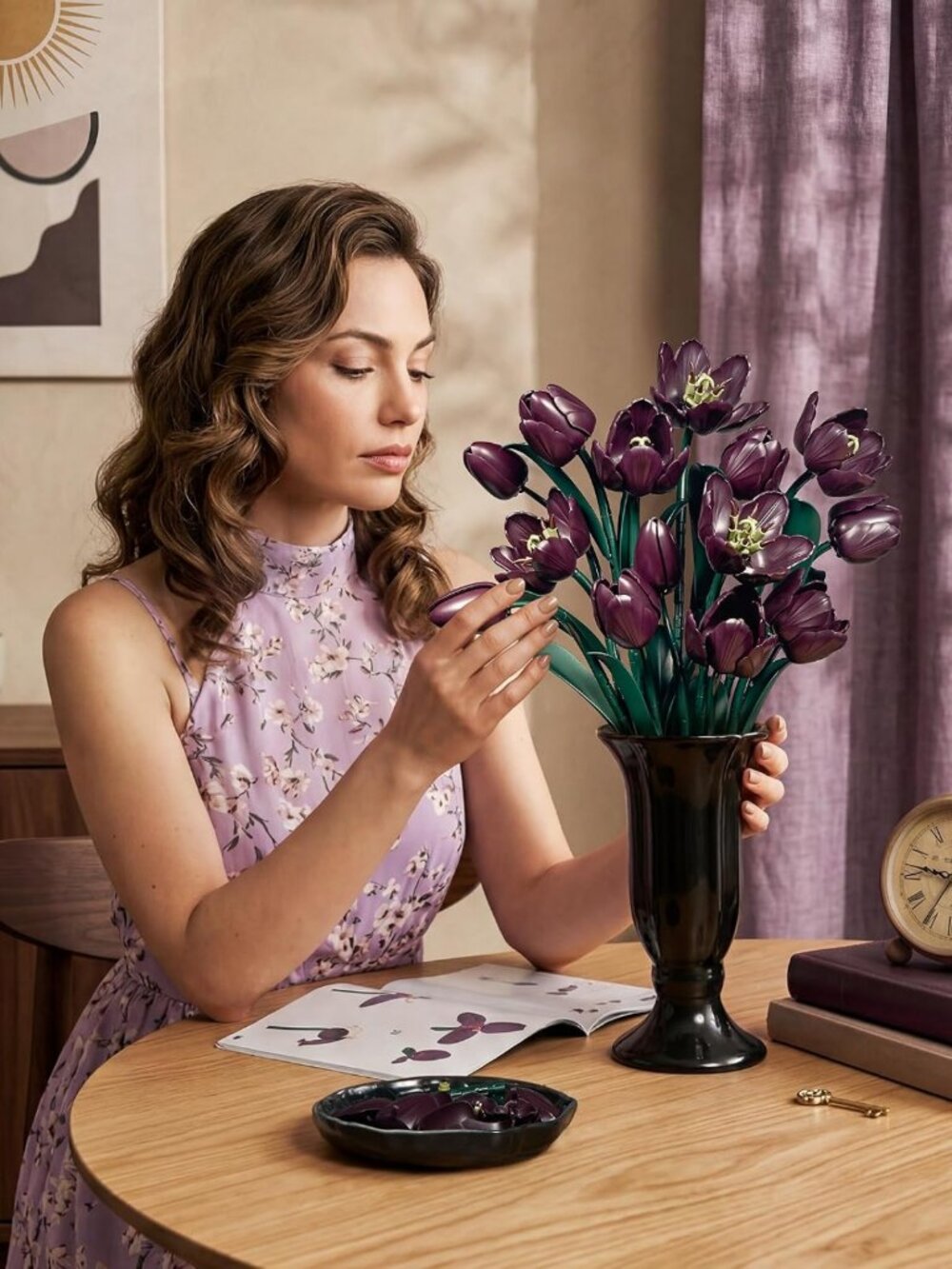 Dark Purple Tulip Flowers Building Set Botanical Bouquet for Her - Picture 5 of 7